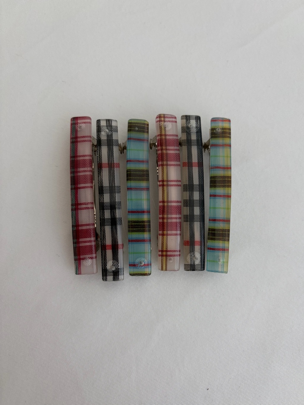 Colourful Acrylic Plaid Tartan Hair Barrettes - Set of 6